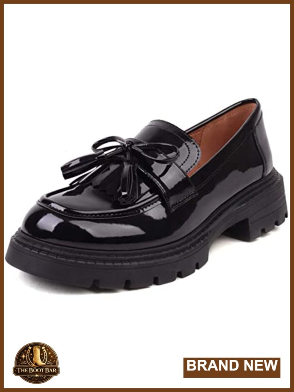 Patent Leather Tassel Platform Loafers Slip-On Casual Walking Shoes